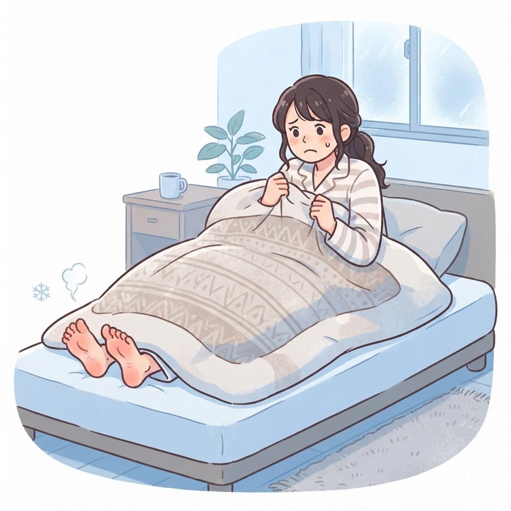 冬に足が冷えて眠れない女性