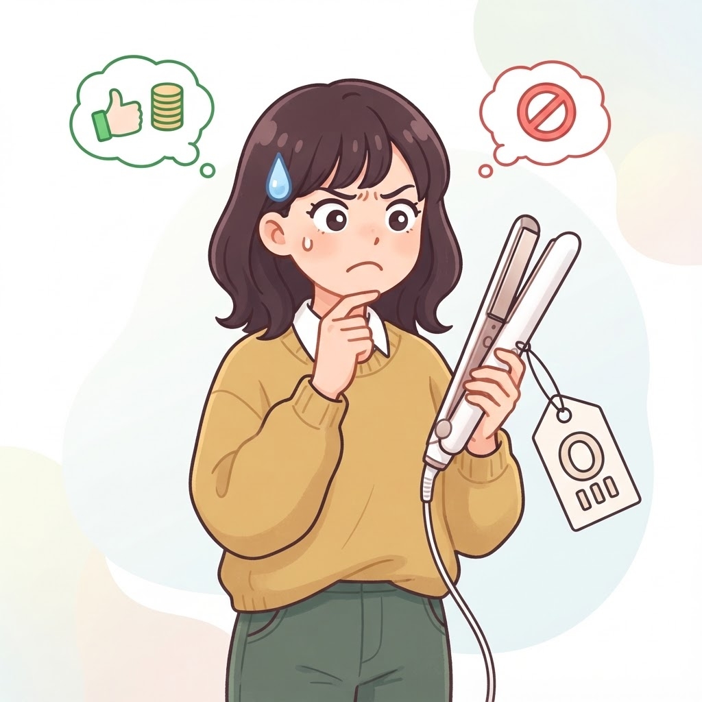 高級ヘアアイロンの値段に悩む女性
