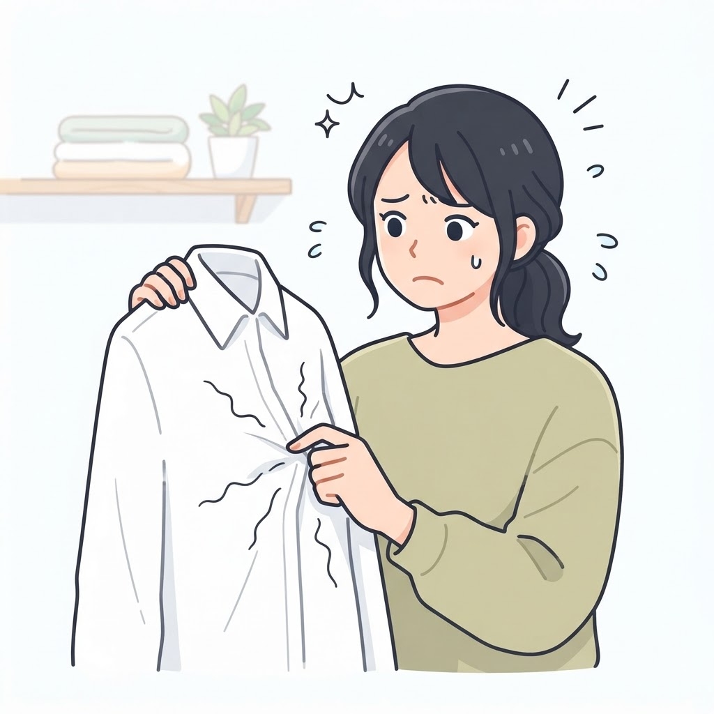 ワイシャツのシワが取れず困る女性