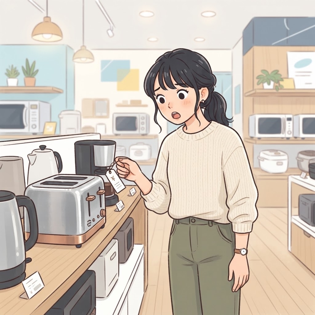 高級トースターの値段に驚く女性