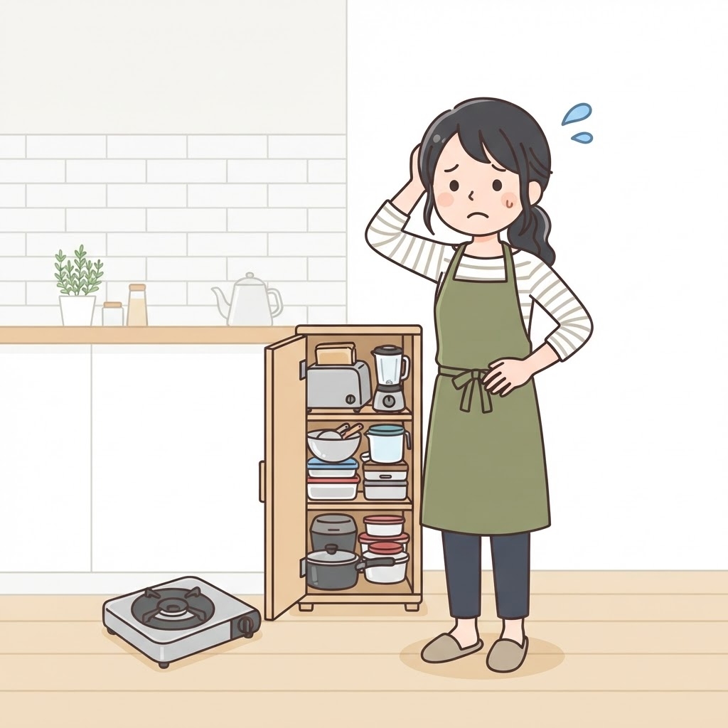 ホットプレートの収納場所に困る女性