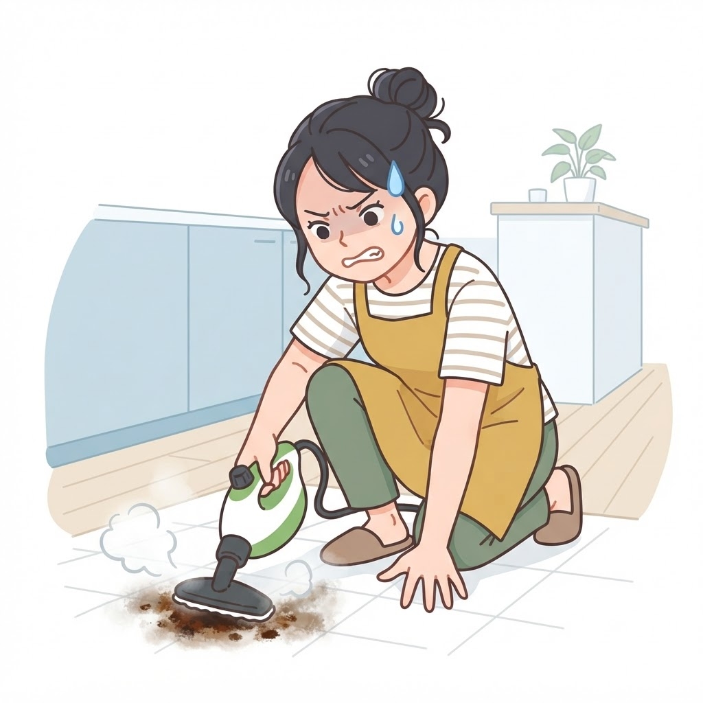 頑固な汚れが落ちず困る女性