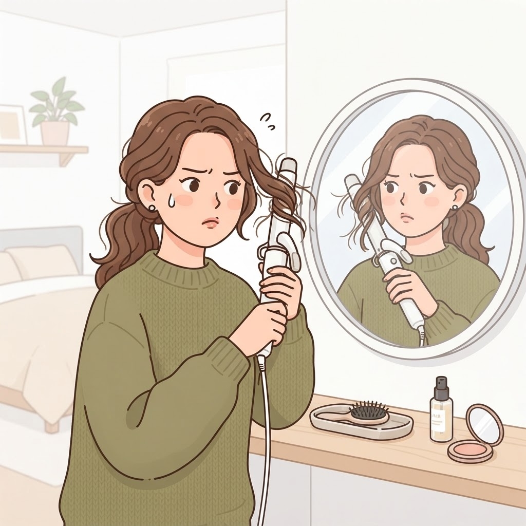 うまくスタイリングできず困る女性