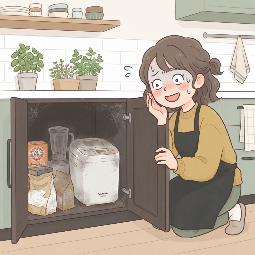 使わなくなったホームベーカリーを見つける女性