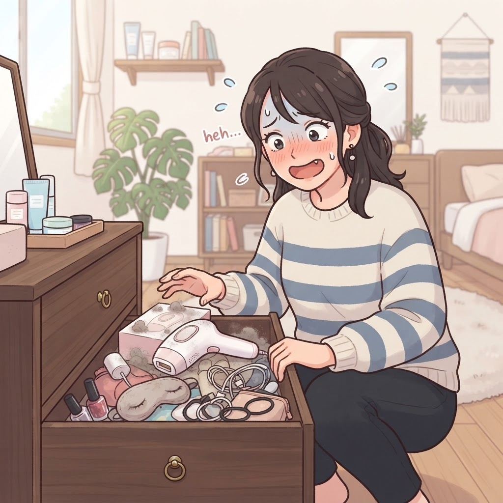 使わなくなった脱毛器を見つける女性