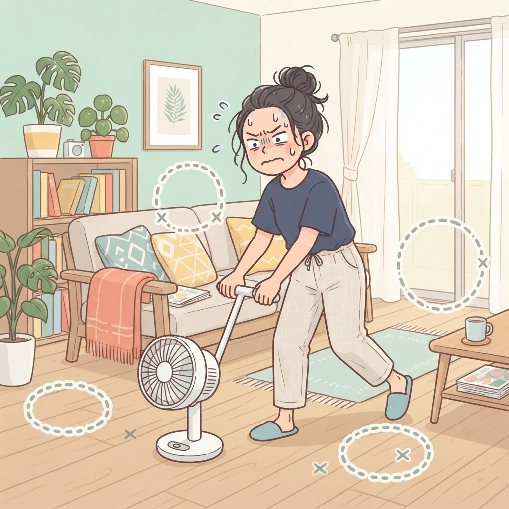 サーキュレーターの置き方に悩む女性