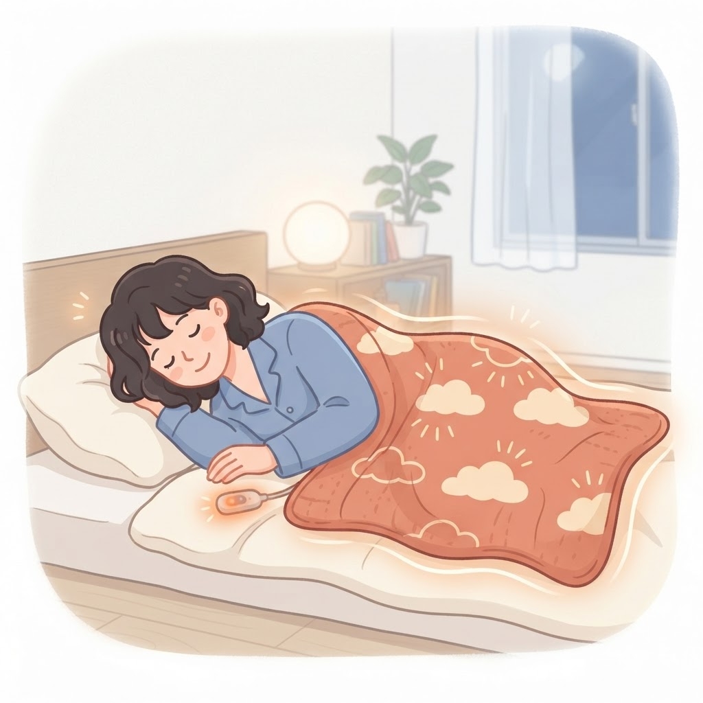 電気毛布でぬくぬく眠る女性