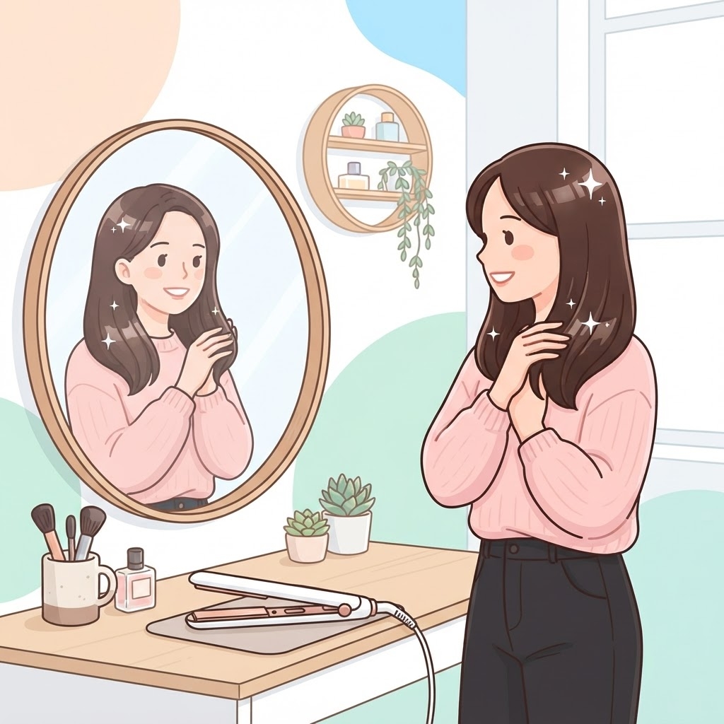 ツヤのある髪に仕上がって喜ぶ女性