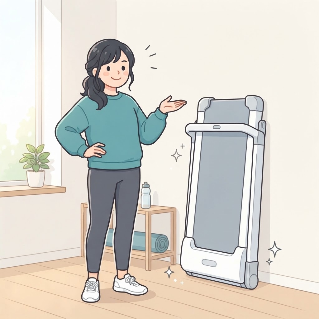 折りたたんで収納できて満足する女性