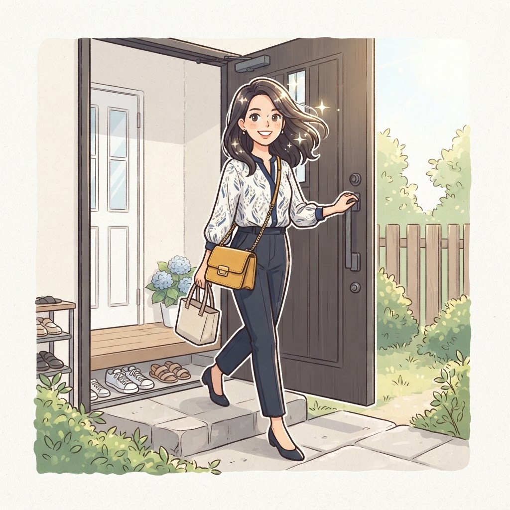 きれいな髪で出かける女性