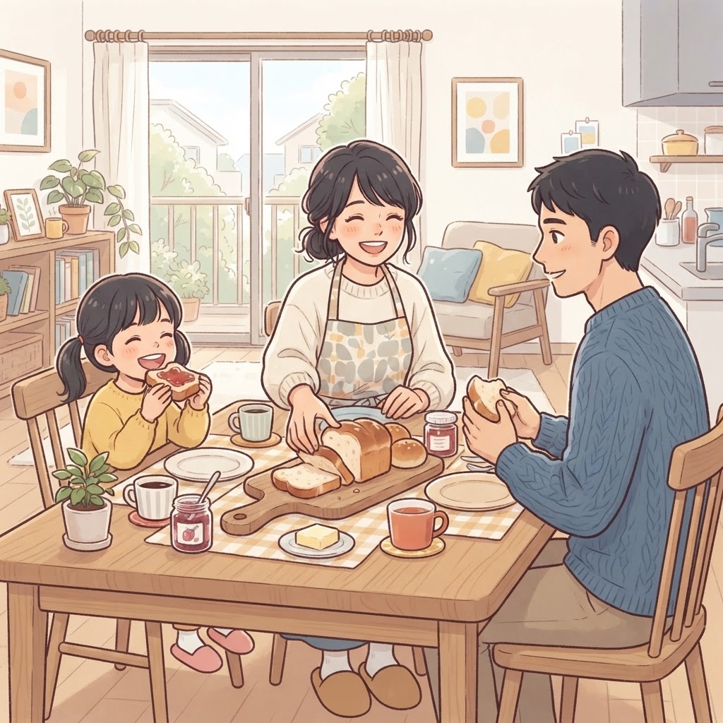 焼きたてパンを楽しむ笑顔の女性
