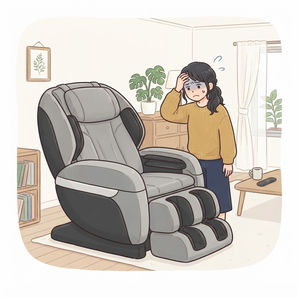 マッサージチェアで部屋が狭くなり困る女性