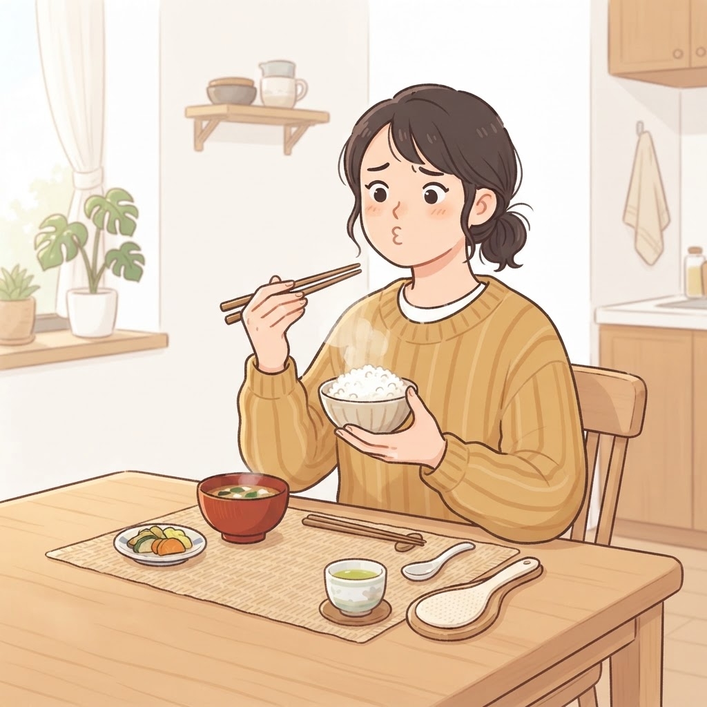 高級炊飯器のご飯に期待とのギャップを感じる女性