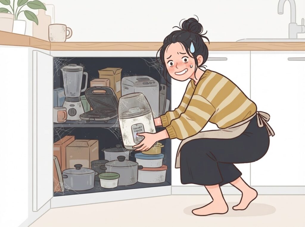 使わなくなった家電を棚の奥に見つける女性