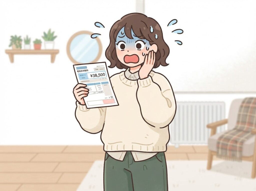 冬の電気代に驚く女性