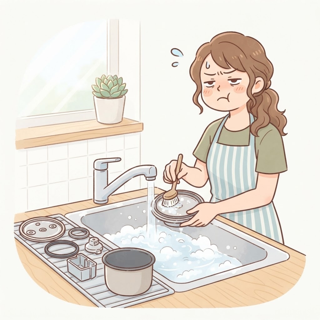 炊飯器の部品洗いが面倒に感じる女性