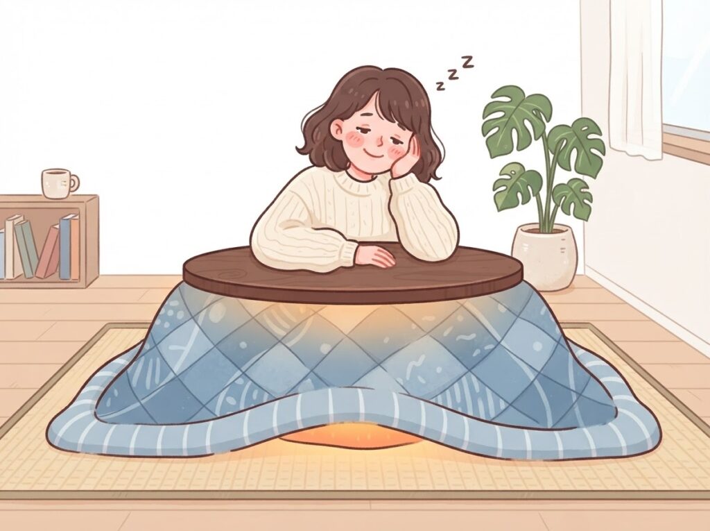 こたつから出られなくなる女性