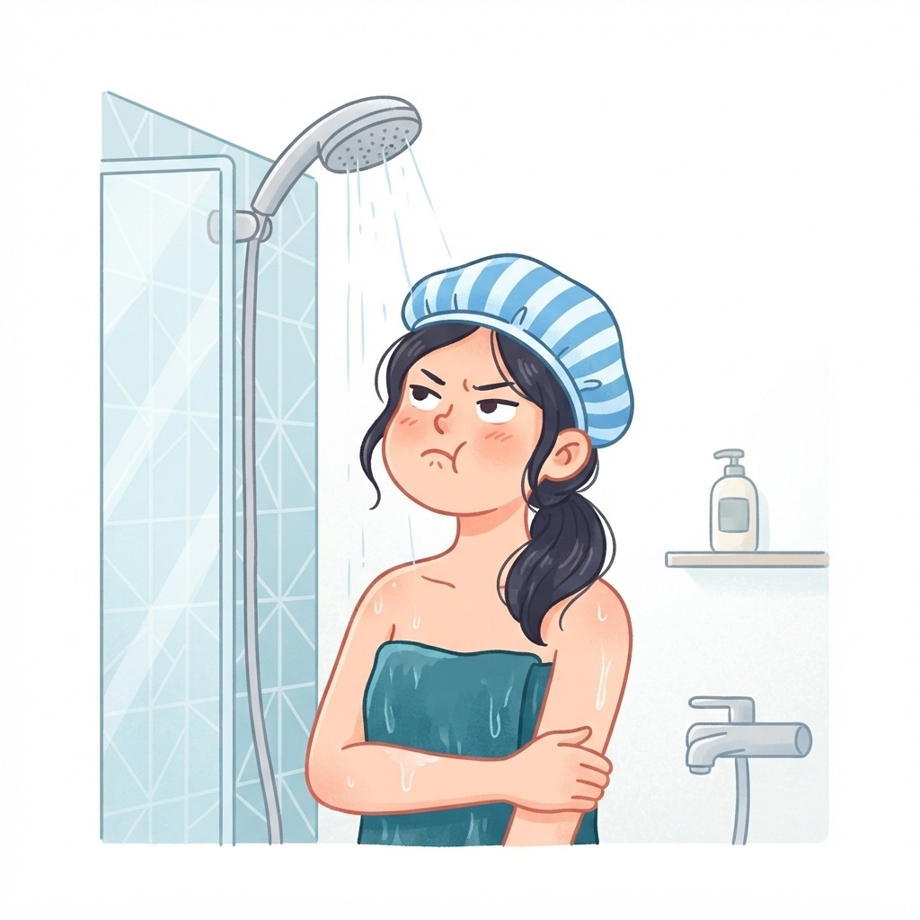 シャワーの水圧が弱くて不満な女性