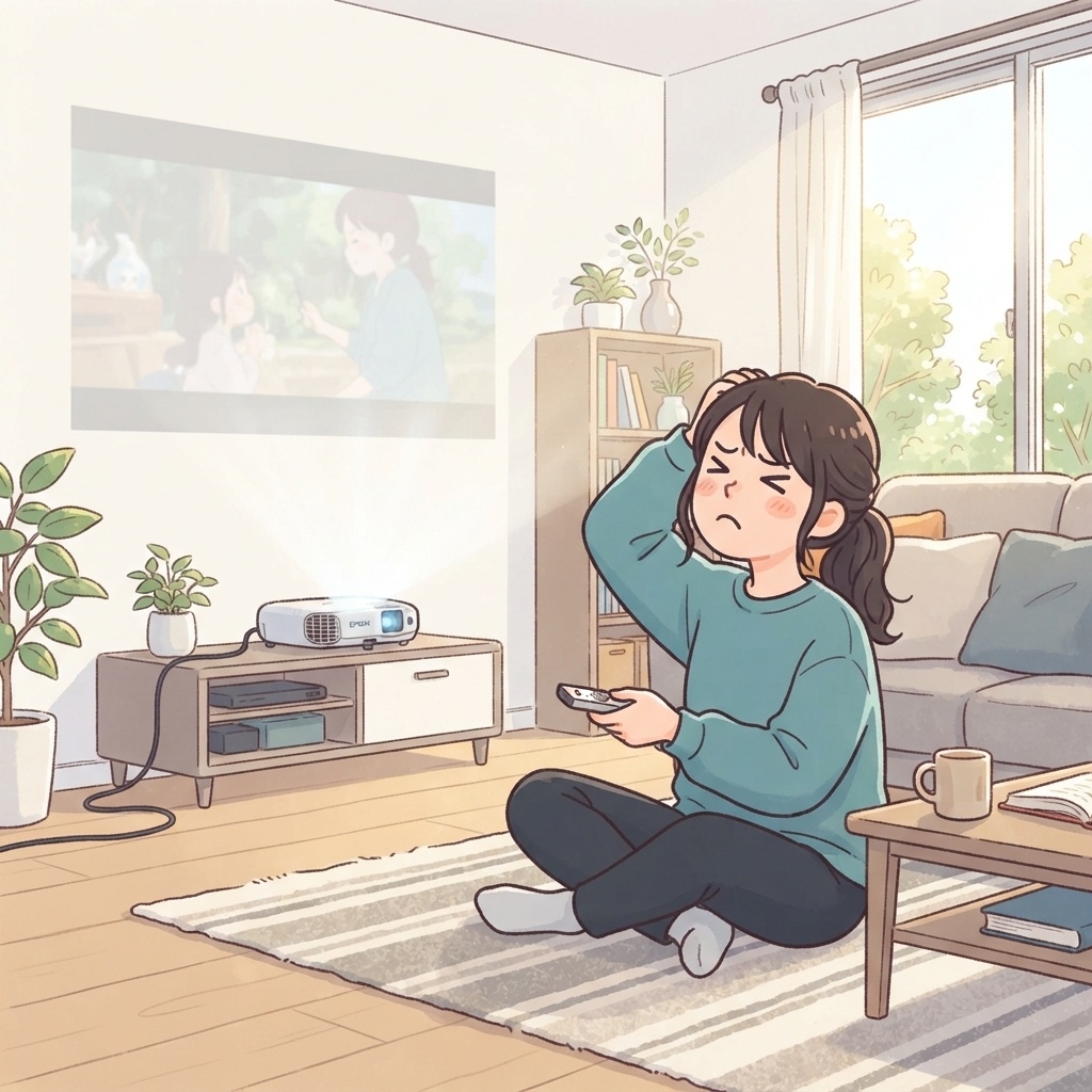 明るい部屋でプロジェクターの映像が見えにくい様子