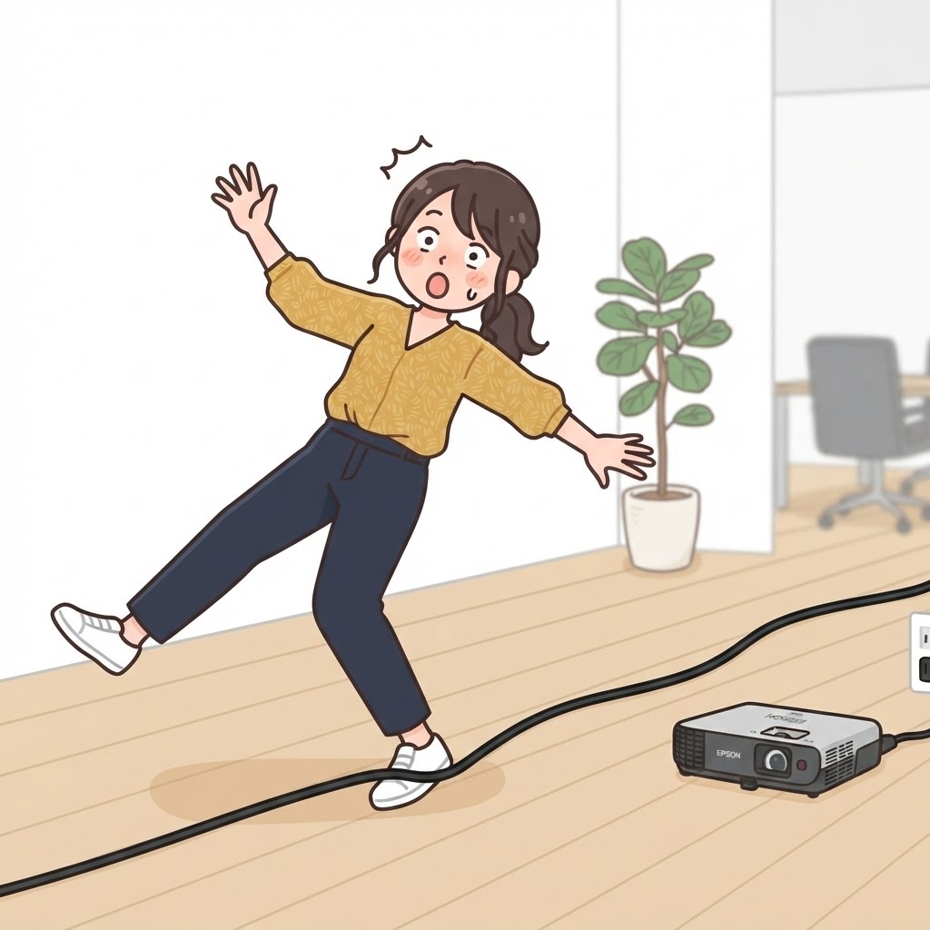 プロジェクターの配線が邪魔になっている様子